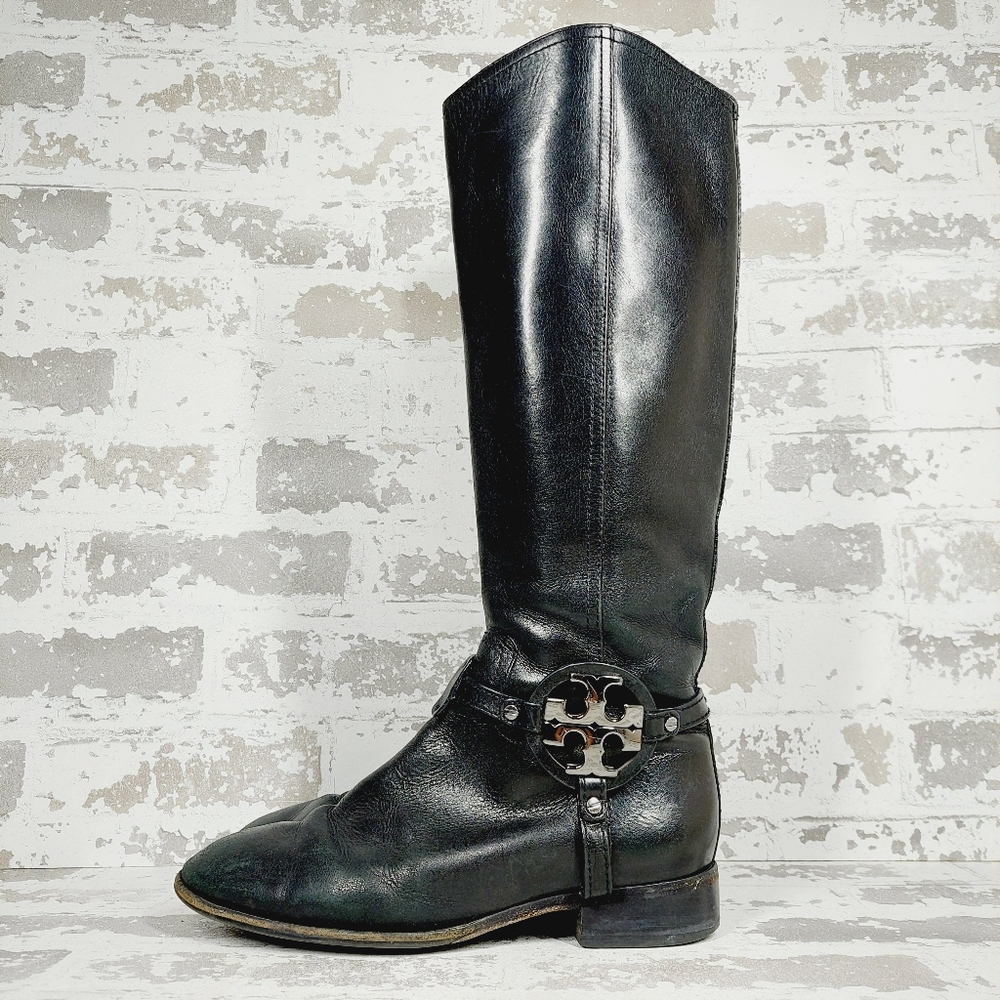 Tory Burch Aaden Black Leather Riding Boots X2